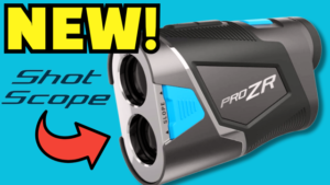 Close-up image of the latest Shot Scope PRO ZR golf laser rangefinder, showcased alongside its premium hard shell carrying case. This high-precision, durable golf accessory is designed for serious golfers seeking advanced features like adaptive slope technology, long-range accuracy, and a robust design for enhanced gameplay on any golf course.