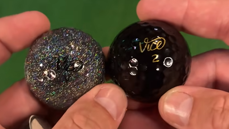 The worst coloured golf balls can be surprisingly difficult to track and find, with black, red, gold and glittery designs among the hardest to see on the course. Moon rock golf ball vs Black vice golf ball. 