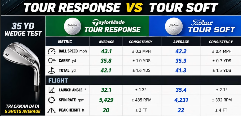 TaylorMade Tour Response vs Titleist Tour Soft golf balls wedge data trackman